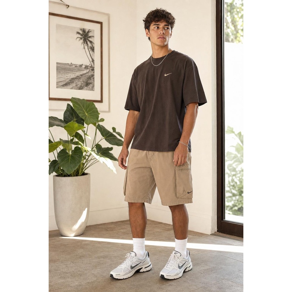 Nike Ripstop Cargo Shorts Men's 40 Beige Swoosh Utility Hiking Gorpcore